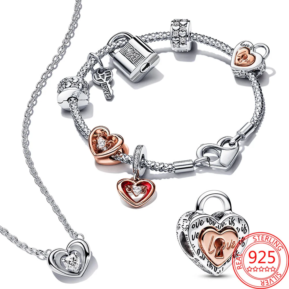 New 925 Sterling Silver Padlock And Love Key Charm Fit Bracelet Silver 925 Original Charms For Valentine's Day Gift Jewelry