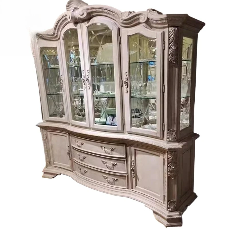 

North American solid wood wine cabinet ART architectural revival antique porcelain cabinet French light luxury arched glass