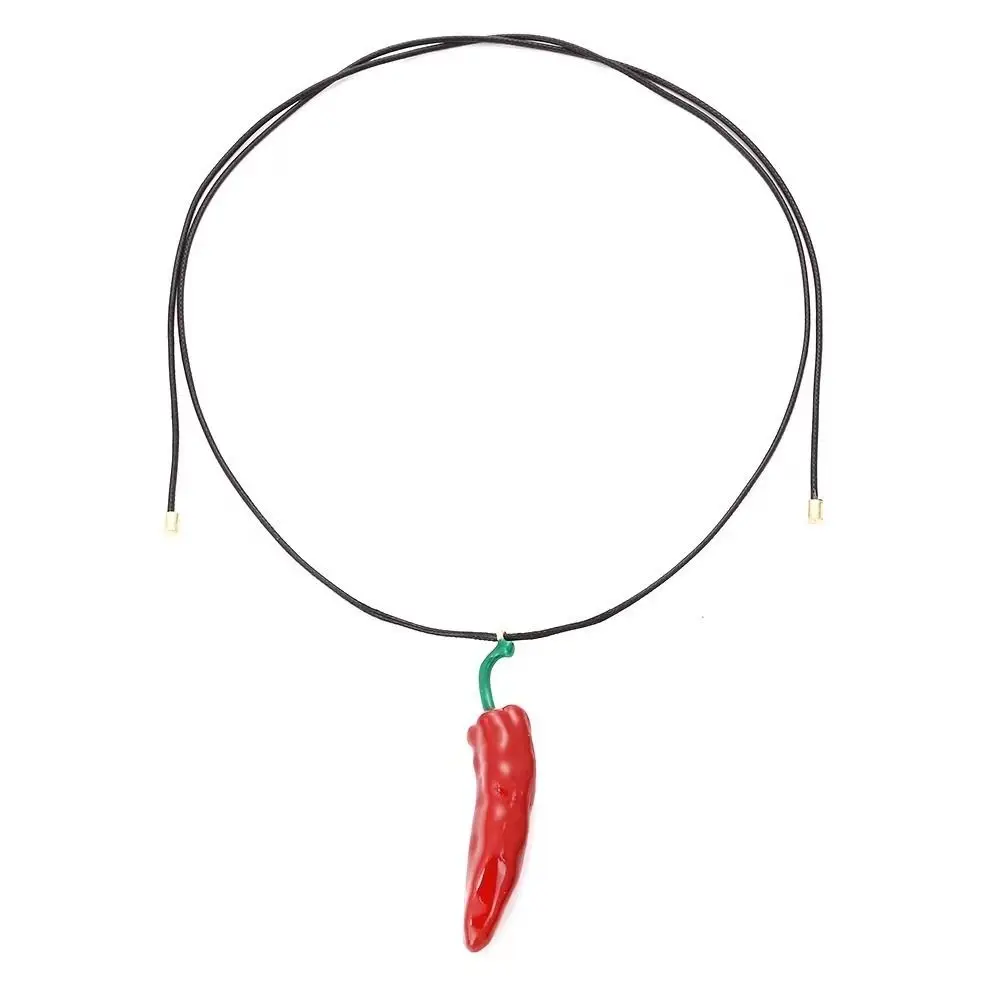 Cute Boho Style Red Pepper Pendant Simple Realistic Fashion Necklace Vegetable Collar Chili Metal Accessories Girl