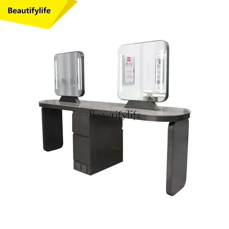 Q181 L6 lt Barber Shop Dressing Table Stainless Steel Hair Salon Simple Hairdressing Mirror with Light