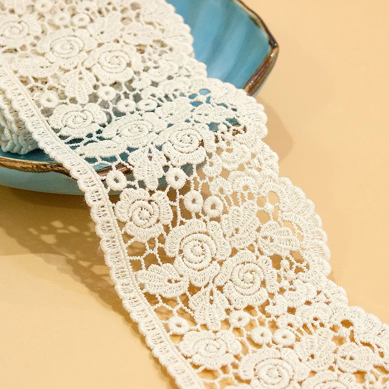 2 Yards Hot Sale Beige Cotton Lace Trim Fabric Venice Flower Fancy Lace Patch Trim Ribbon Lace DIY Accessories