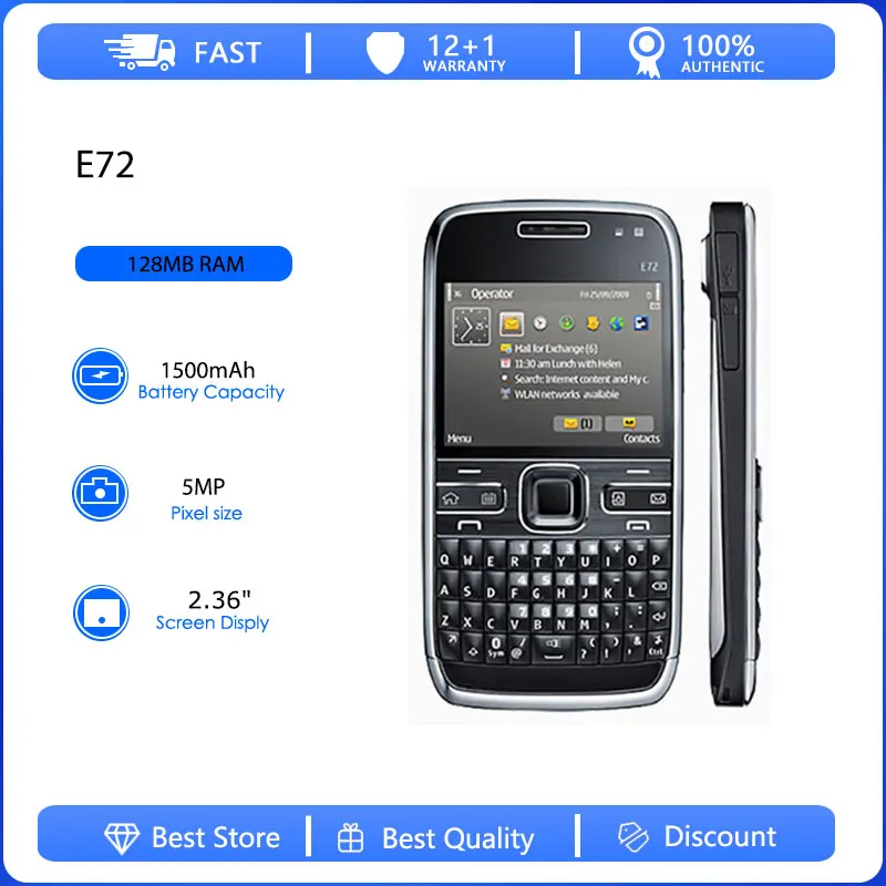 Оригинальный восстановленный мобильный телефон E72 3G с одной SIM-картой, разблокированный GSM 900/1800, с русской, арабской, ивритской клавиатурой, произведено в Финляндии