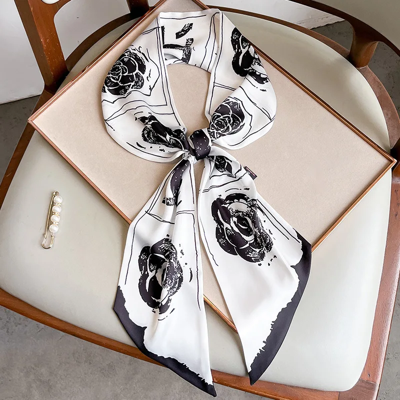 Luxury Brand New Flower Print Silk Scarf Women Tie Bag Headband Hairband Korean Style Neckerchief Ribbon