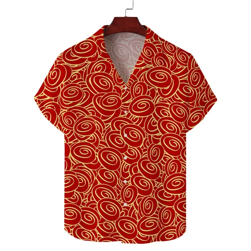 

Men's Short Sleeve Striped Printed Personalized Shirt Men's Casual Fashion Printed Hawaiian Beach Shirt