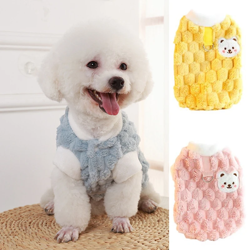 Winter Warm Dog Clothes Plush Puppy Cat Button Jacket with Buckle Teddy Kitten Coat Vest Pet Clothes for Small Medium Dogs