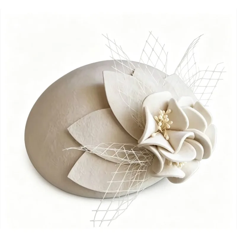 Autumn Winter Women Wool Cashmere Hat Photography Fascinator Flower Hat Lady Cocktail  Bow Hat Tea Party Headwear Beret