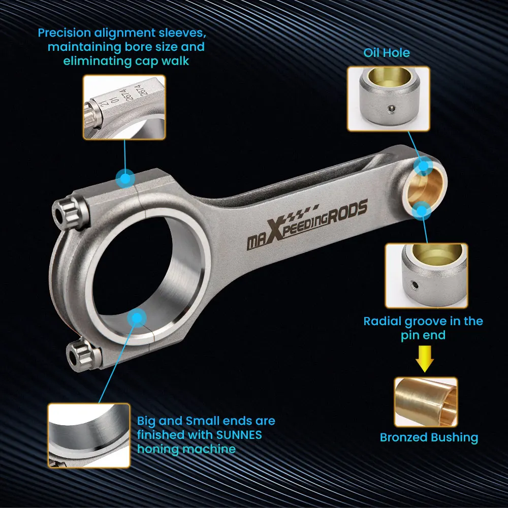 H-Beam Connecting Rod+ARP2000 Bolt for Nissan Patrol Datsun 280Z 280ZX Turbo L28 4340 Froged Floating Balanced Piston Bellie Pin view 4