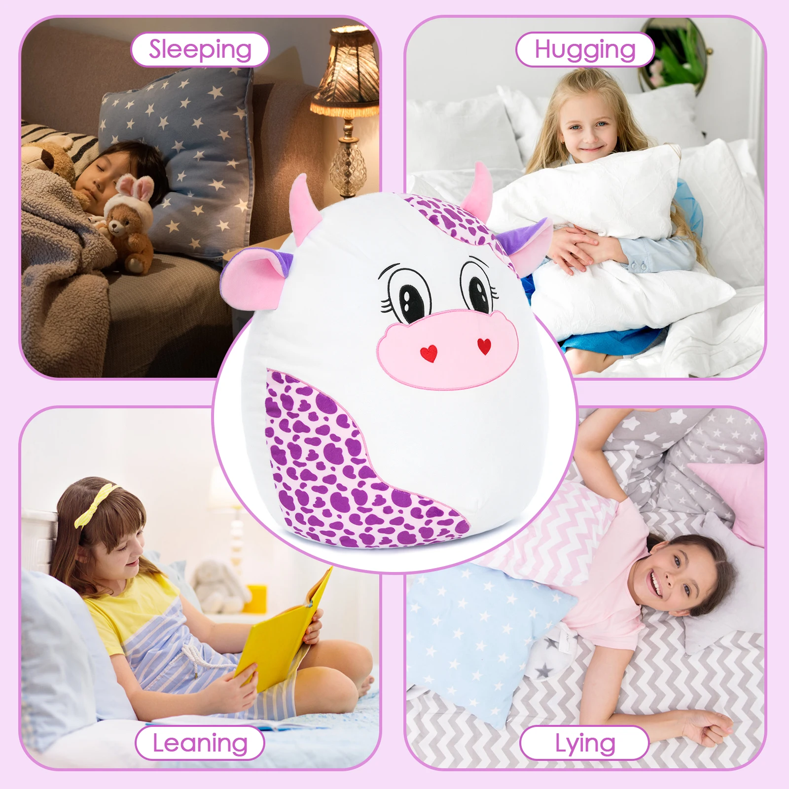 وسادة قطيفة على شكل بقرة وردية عملاقة مقاس 20 بوصة، دمية بلوشي على شكل بقرة كبيرة ناعمة هدية عيد ميلاد للأطفال الأولاد والبنات