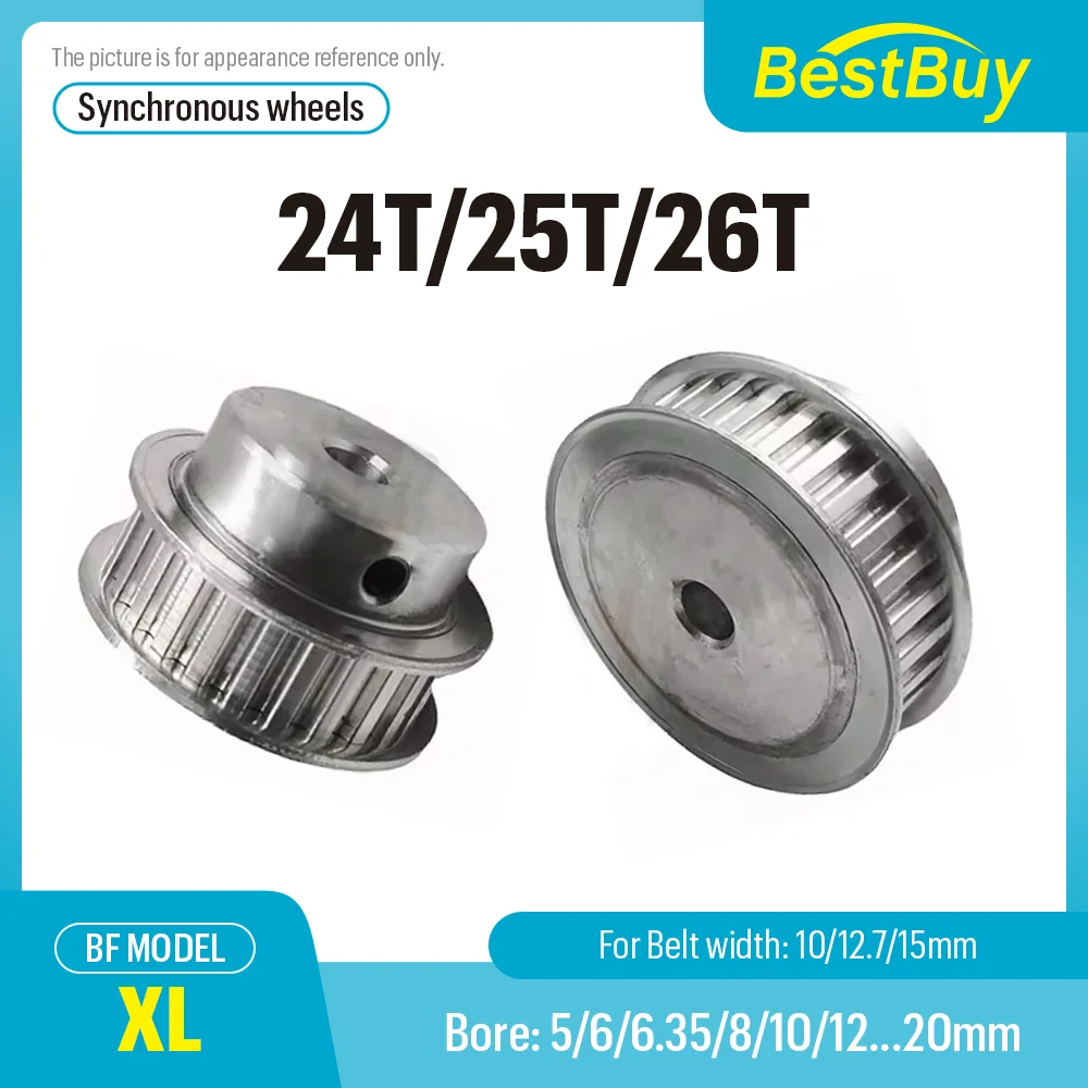 XL Timing Pulley BF Type 24T/25T/26 Teeth Synchronous Timing Pulley Bore 5/6/6.35-20 for Width 10/12.7/15mm Belt