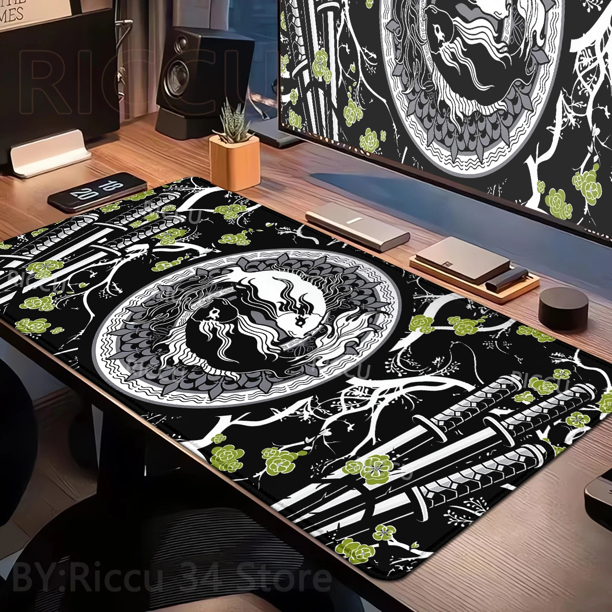 Sakura Fish Mousepad Desk Mat Big Gaming Mouse Pad XXL Samurai Sword Mouse Mat Large Keyboard Desk Pad Office Computer Tablemat