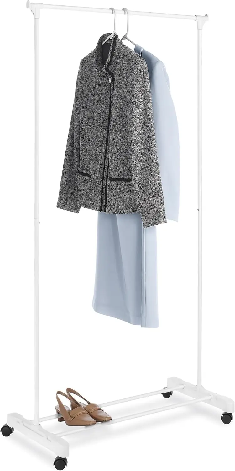 

White Portable Rolling Garment Rack Home Organization Hanger Storage Solution for Closets And Bedrooms