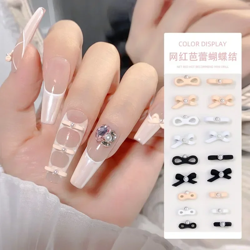 20 pz Accessori per Unghie a Tema Balletto, Nastro, Fiocco a Farfalla, Rete, Rosso, Rosa, Dolce, Perla, Lega, All'ingrosso