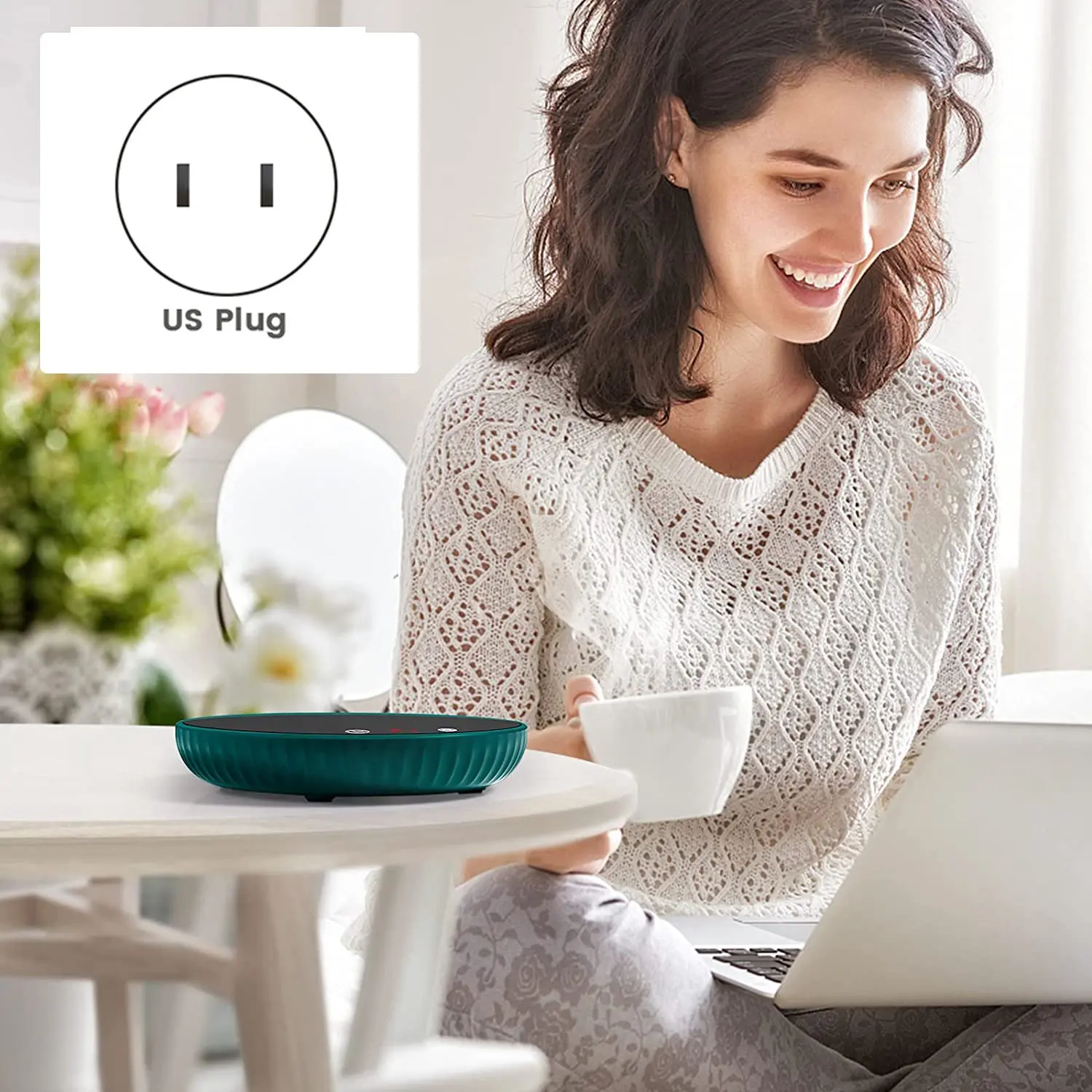 Candle Warmer/Coffee Warmer, 8H Auto Shut Off 1-12H Timer Candle Wax Warmer, 2 Temp Setting 122/140℉ Green US Plug