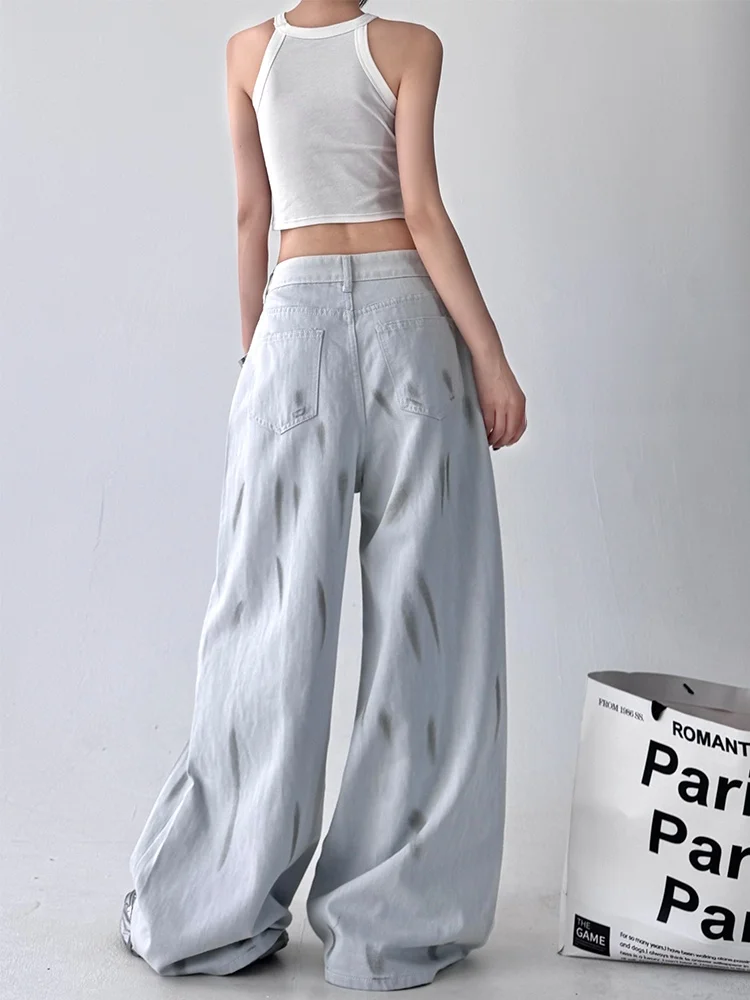 White High Waist Wide Leg Denim Jeans Women's Summer New Loose Straight Drapey Floor-Length Pants Casual Sle Cotton Blend