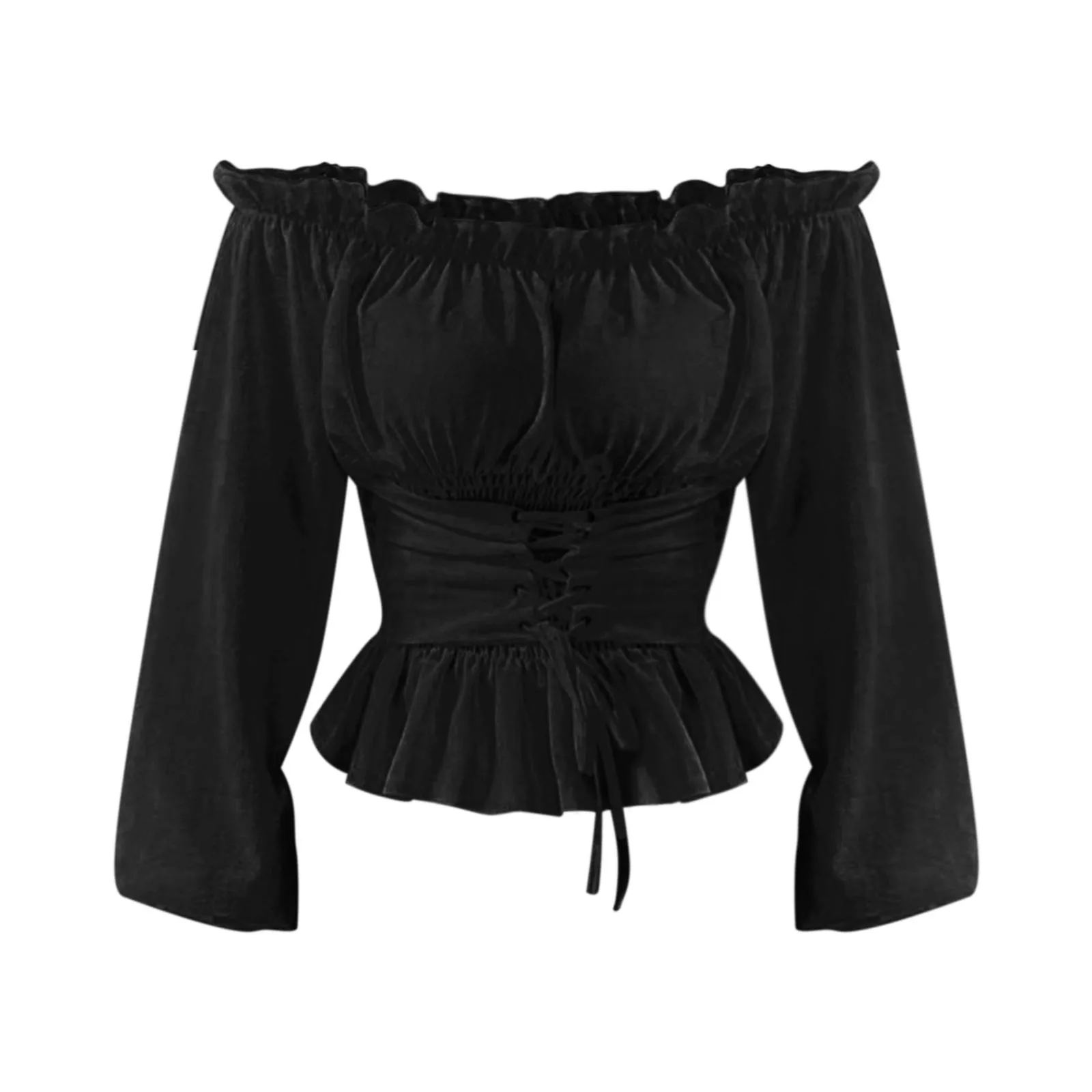 Ruffles Off Shoulder Corset Tops And Blouses Womens Gothic Renaissance Vintage Shirt Victorian Cosplay Costume Pirate Shirts New