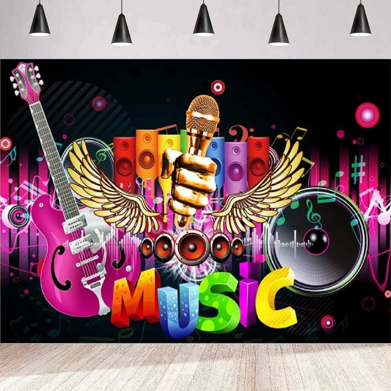 

Music Karaoke Photography Backdrop Color Music Supplies Birthday Photo Background Home Party Backdrop Wall Banner Decor Poster