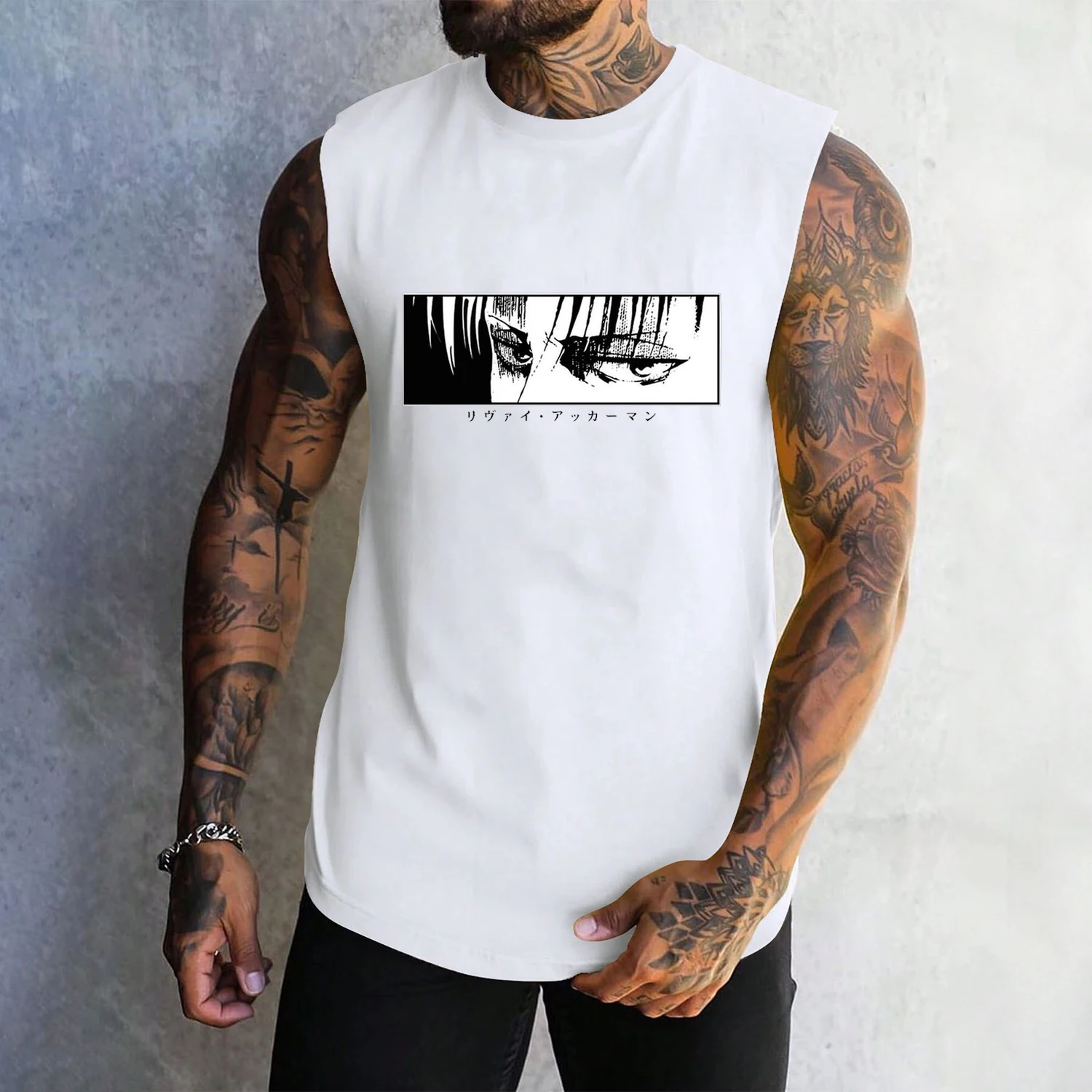 

Shingeki no Kyojin Sleeveless T Shirt Men Casual Short Sleeve Attack On Titan Tank Tops Homme Manga Japanese Anime Allen Tees