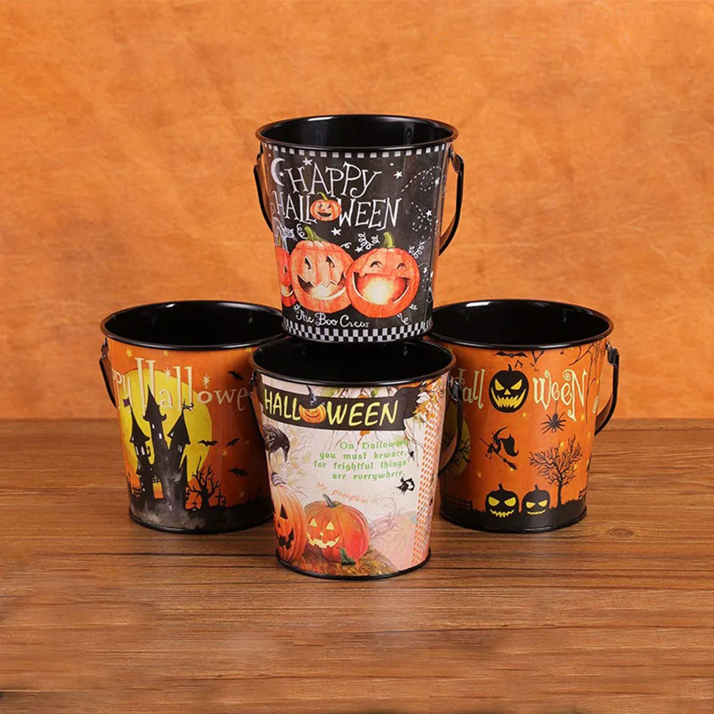 

10.5cm*10cm Halloween Handheld Candy Bucket Pumpkin Castle Bat Bucket Ghost Festival Supplies Trick or Treat Happy Halloween Day