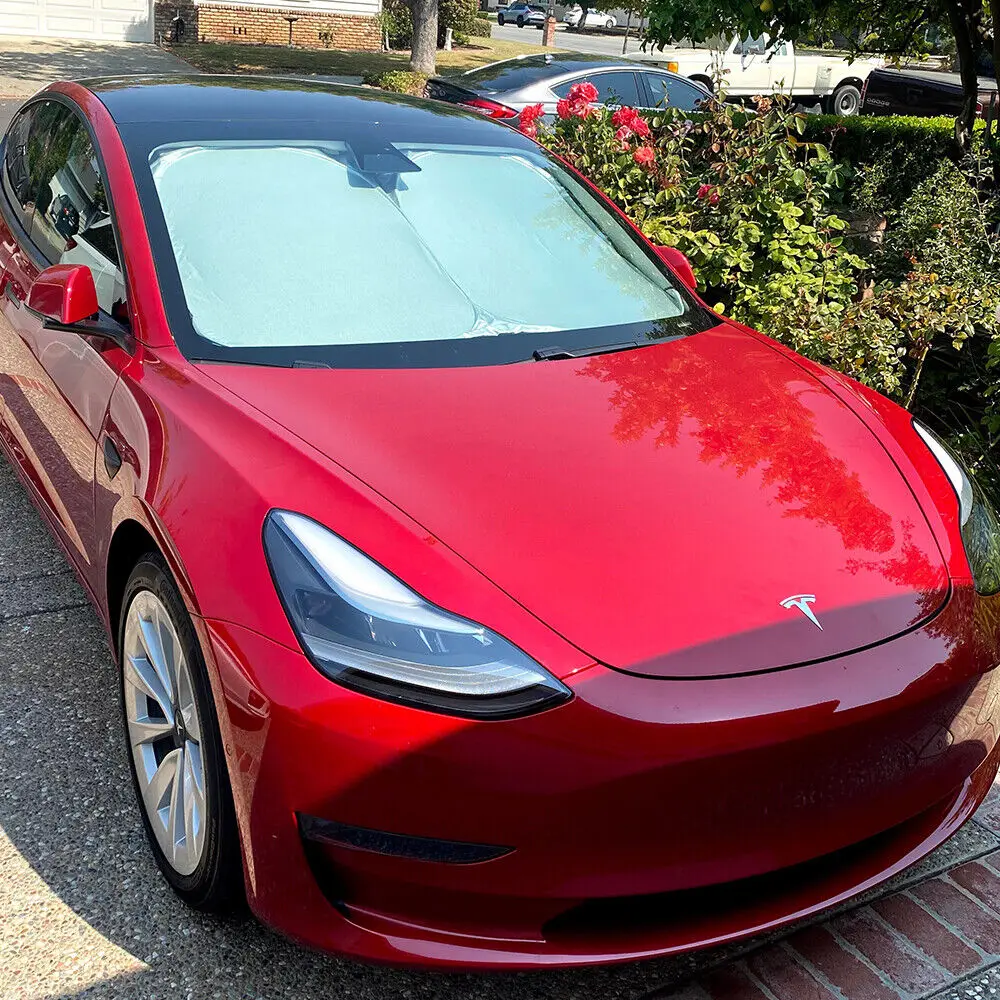 Windshield Sunshade for Tesla Model Y 3 2017-2025 2026 Folding Front Window Sun Shade Cover Heat Protection Visor Accessories view 6