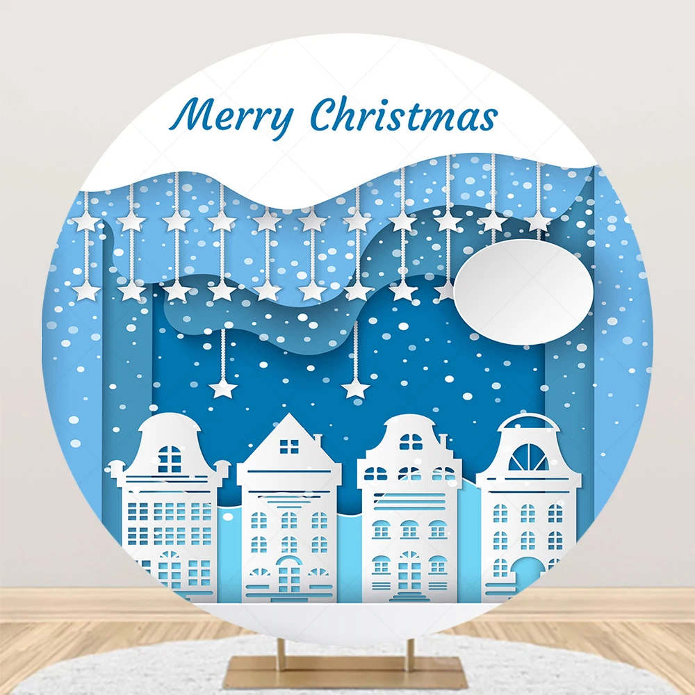 Round Christmas Backdrop Custom Xmas Tree Elk Santa Claus Gift Family Party Decoration Black Red Circle Photography Backgrounds