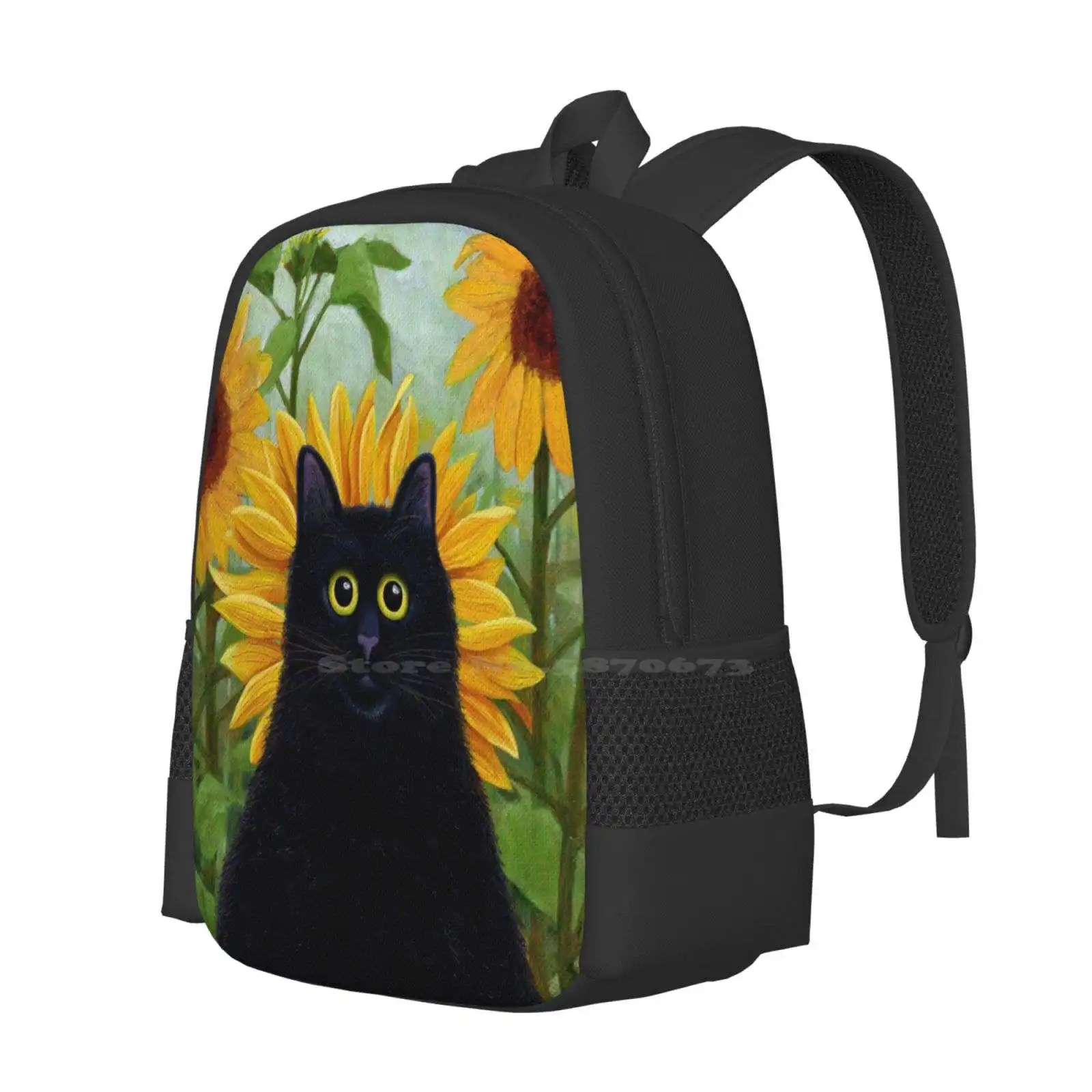 Dan De Lion With Sunflowers Bag Backpack For Men Women Girls Teenage Black Cats Sunflowers Dandelion Whimsical