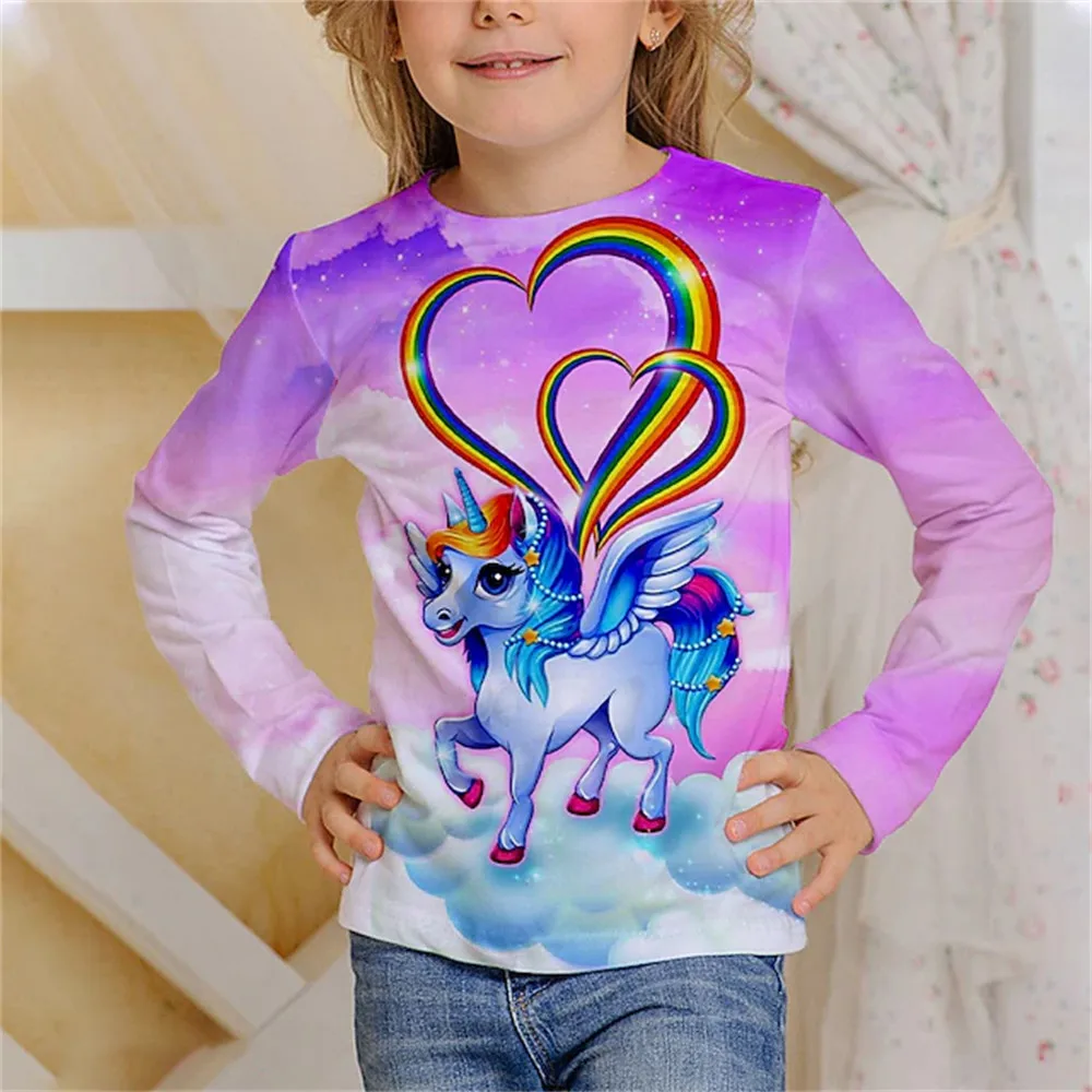 2024 Kids Clothes Child Girl Long Sleeve Top Spring Autumn Children's T-Shirt Unicorn Graphic T Shirts Fashion Tee Child T Shirt