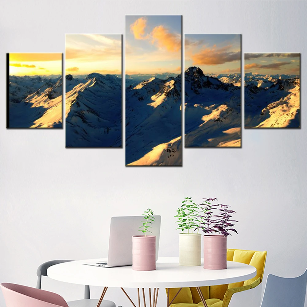 

5 Pieces Wall Art Canvas Nature Landscape Poster Swis Alps Wallpaper Home Decor Painting Living Room Picture Print Bedroom Mural