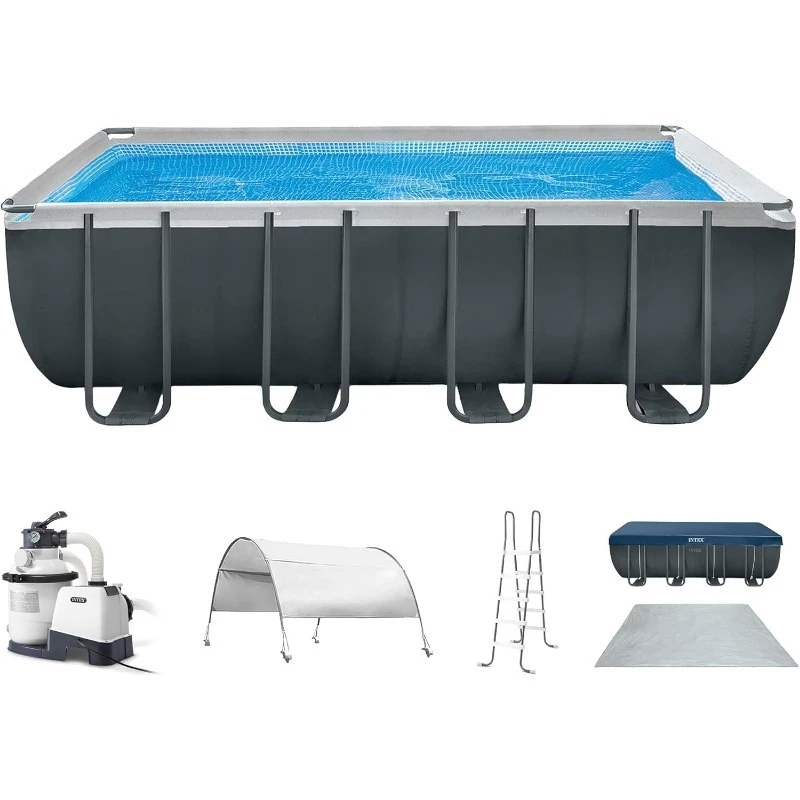 

18 Foot by 52 Inch Ultra XTR Framed Above Ground Swimming Pool Set with Sand Filter Pump,and Ground Cloth, Gray