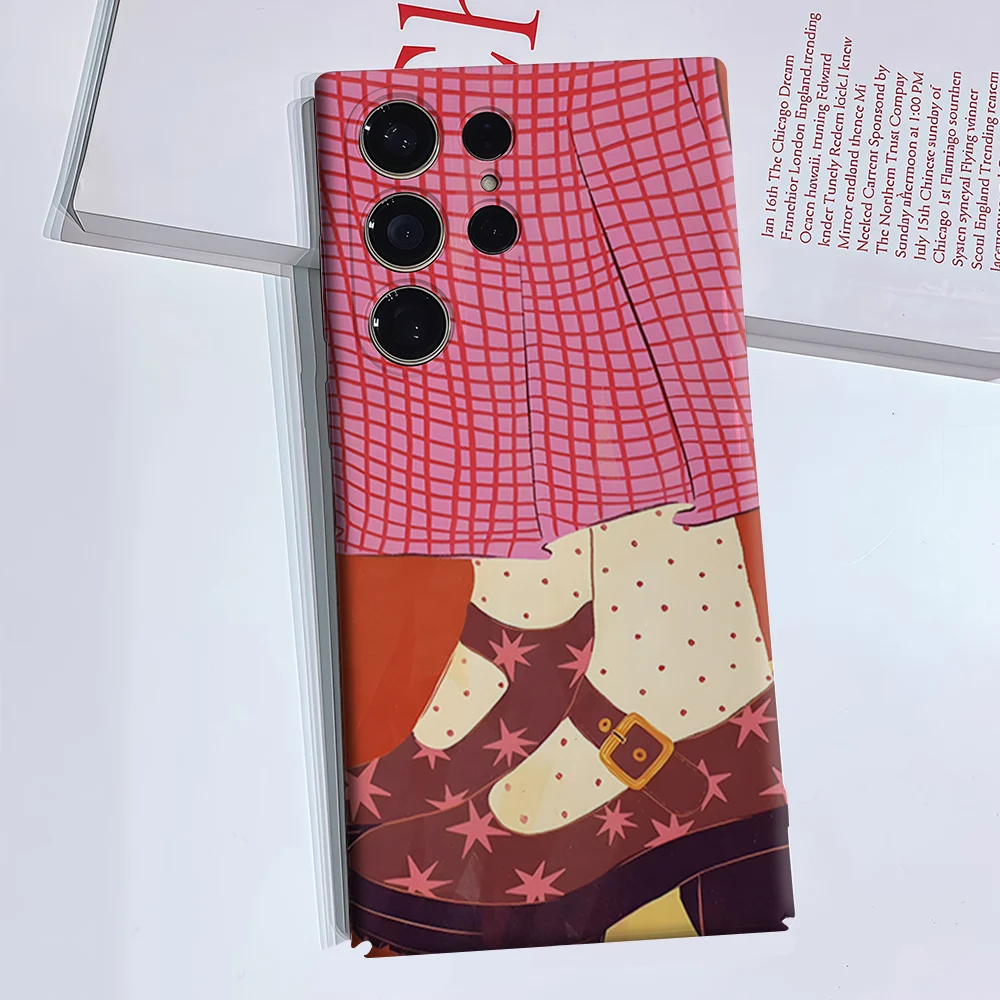 Mary Jane Shoes Plaid Skirt For Samsung Galaxy S26 S25 S24 A56 A36 Dual Layer Luxury Fashion Full Lens Protective Case