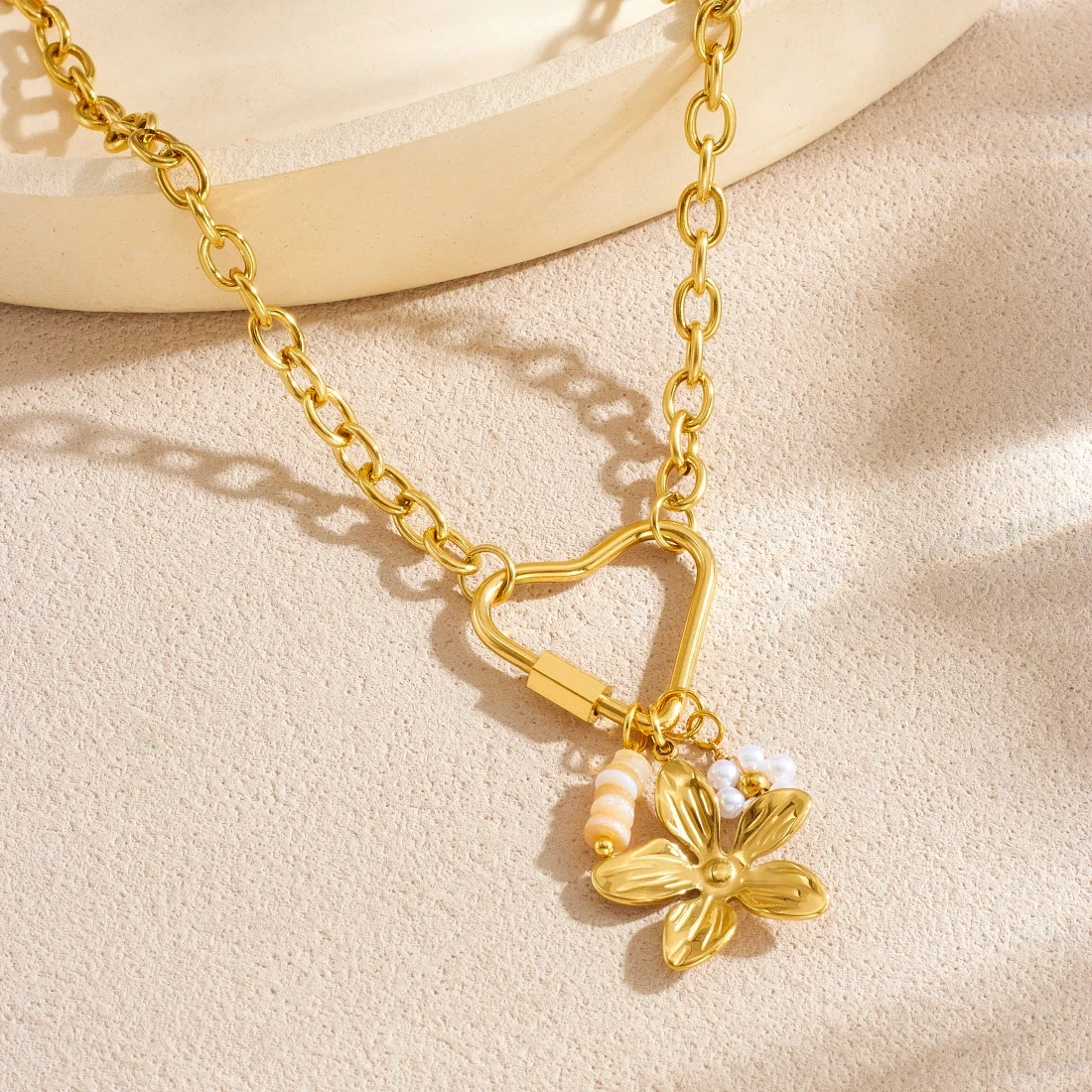 Kreative Design Herz Perle Blume Anhänger Halskette Frauen 316l Edelstahl Edle Elegante Hals Kette Partei Schmuck