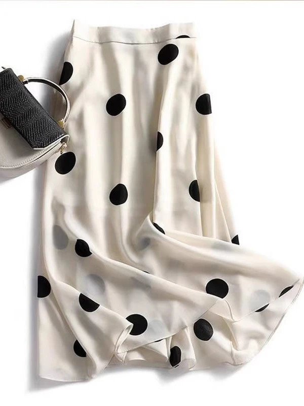 Elegant Women's Midi A-Line Polka Dot Skirt Versatile High Waist Spring Fashion High-End Feeling Business Casual Skirt