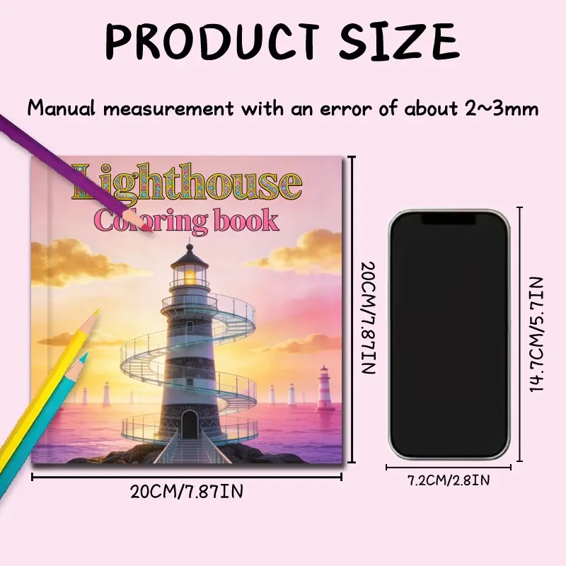 Lighthouse Adult Coloring Book, 24 Pages, Relieving Stress & Relaxing the Body and Mind, Ideal Gifts for Friends, Family Members
