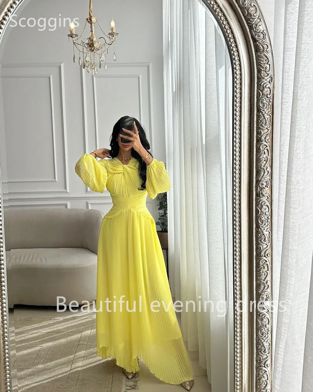 Scoggins A-Line V-Neck Zipper Up Floor-Length Long Sleeves Lining Evening Dresses Party Dresses Elegant Party Dresses For Women