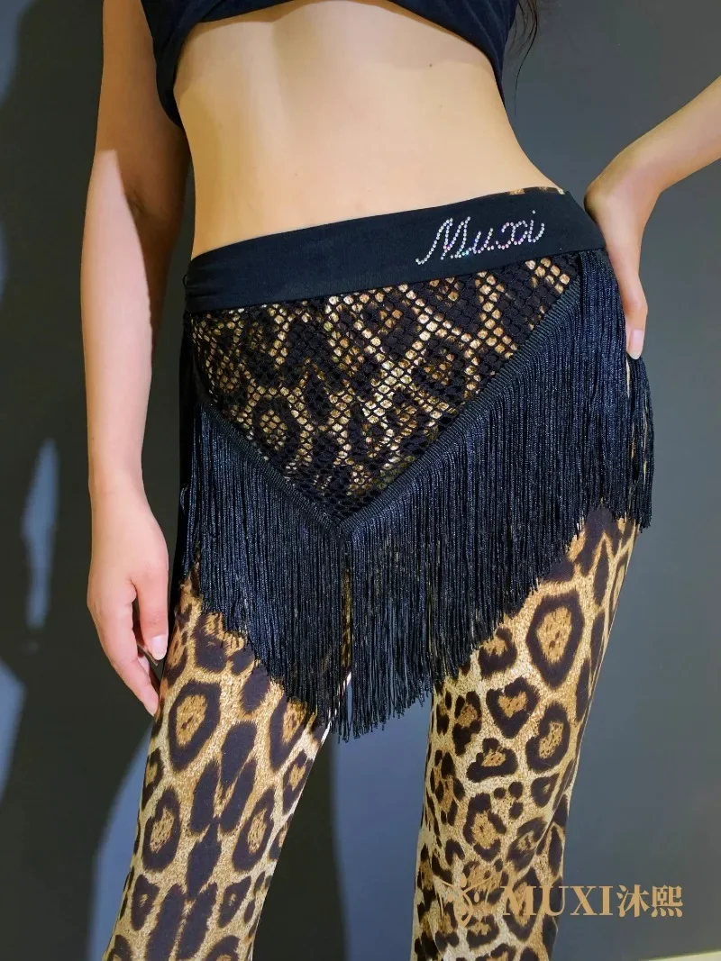 

customized tassel mesh cloth hip scarf waist chain belly dance belt Latin dance suit hot stamping exotic dancewear accessories