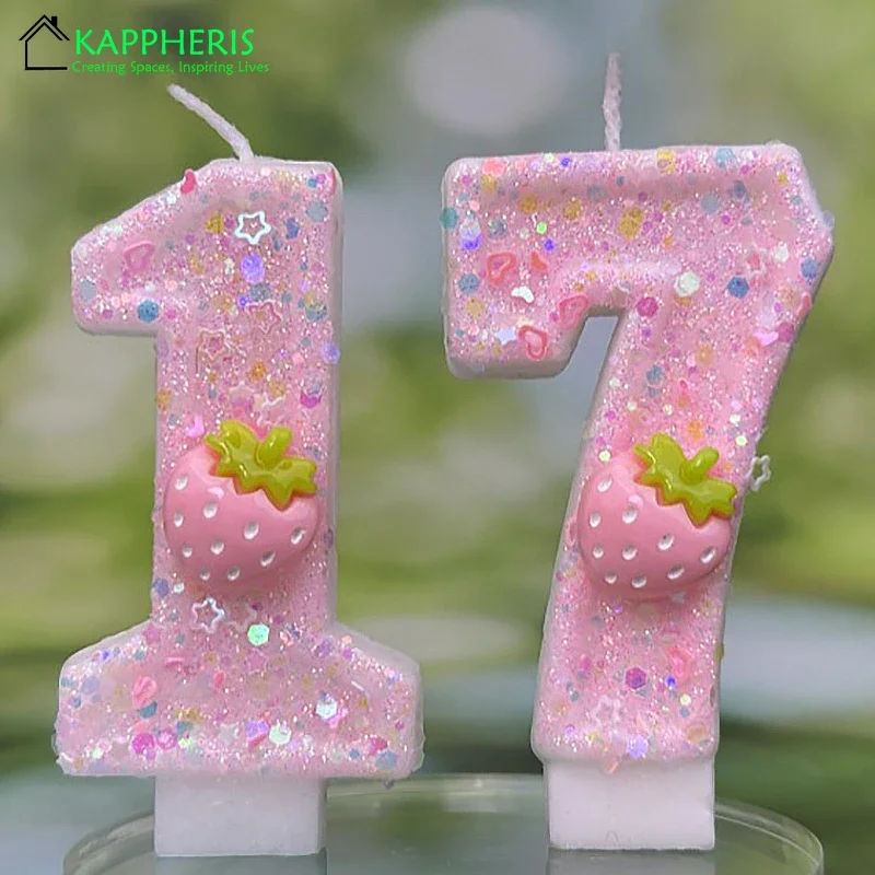 Children's Birthday Candles Strawberry Number Candle Girl Sparkling Candles Birthday Cake Firework Decoration Anniversary Party