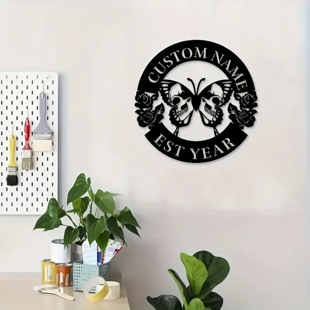 

Unique Personalized Metal Plaque Moth Butterfly Skull Design Tailored Wall Art for Indoor Outdoor Spaces with Custom Text