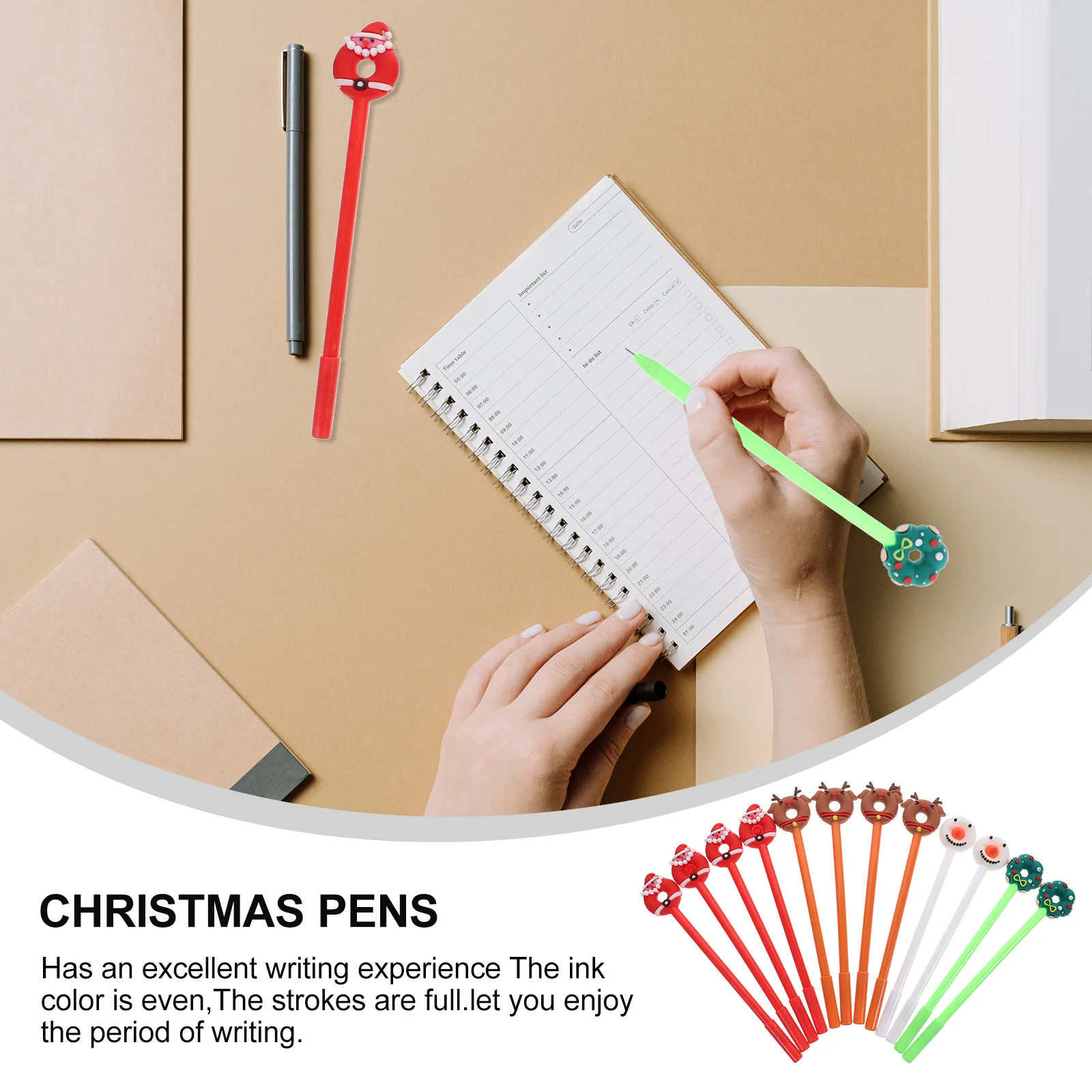 

12 Pcs Creative Ballpoint Pens Christmas Theme Colorful Cartoon Gel Ink Writing Students Stationery Kids