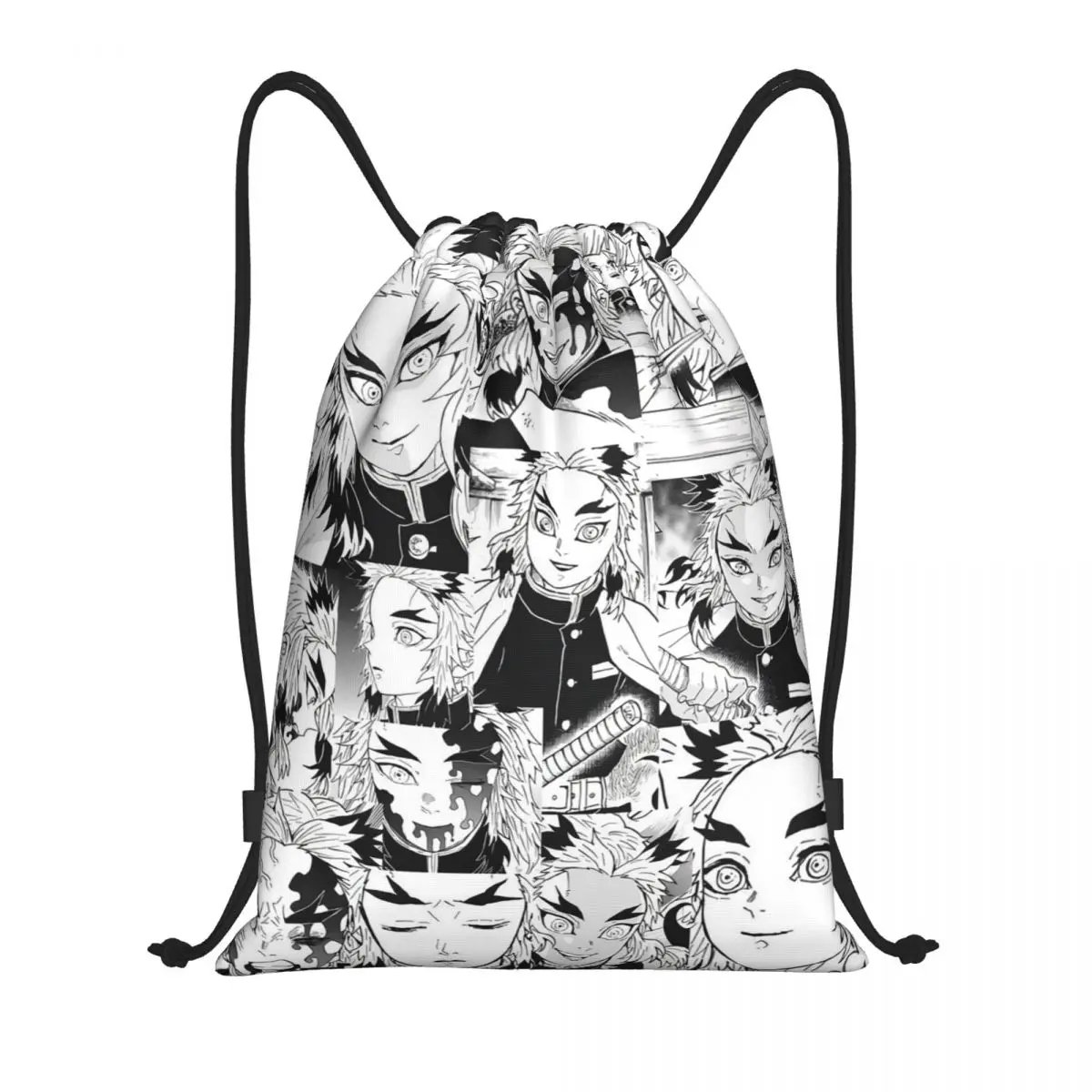 Rengoku Aniki Collage Drawstring Backpack Sports Gym Sackpack Demon Slayer Plaid String Bag for Yoga