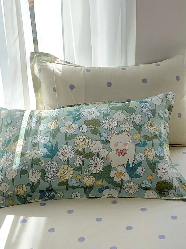 

00% Pure Cotton Pillowcases Floral Print Set of Two Blue for Adults Home Use All Seasons Single Person Pillow Fabric