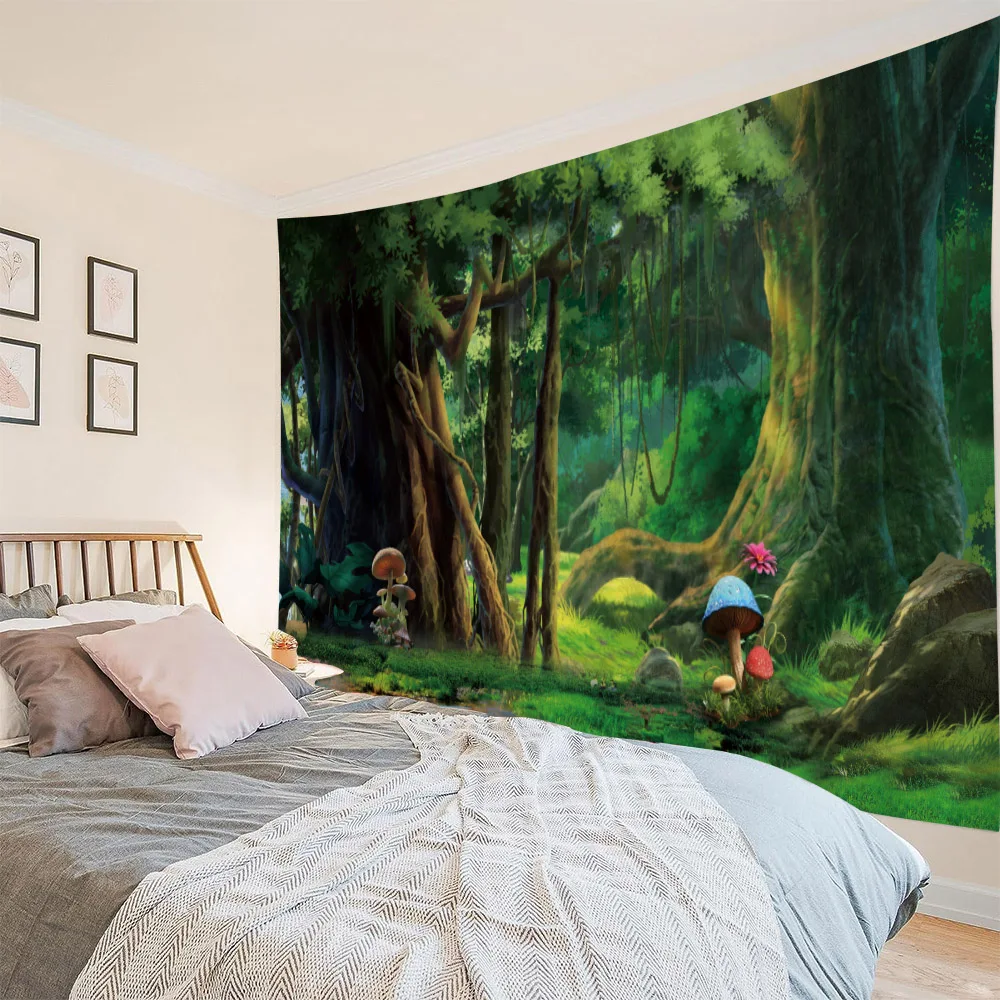 Sonho floresta cabine tapeçaria cena dos desenhos animados parede pendurado kawaii pano de fundo psicodélico bruxaria boêmio decoração do quarto
