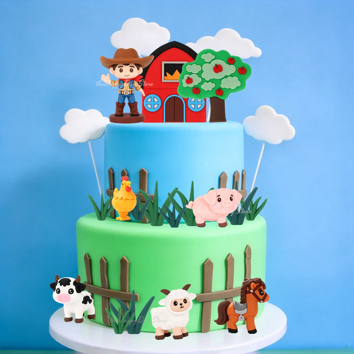 Farm Animal Cow Cake Topper Decorations Cowboy Horse Pig Sheep Cake Toppers for Farm Animal Birthday Baby Shower Cake Decoration