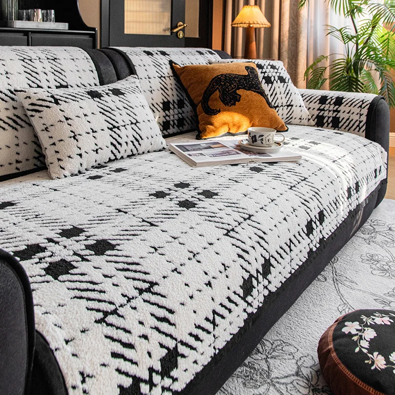Housse de canapé épaisse en tissu, nouvelle housse de coussin fixe antidérapante, une pièce, anti-rayures de chat, respectueuse de la peau, chaude et respirante, hiver
