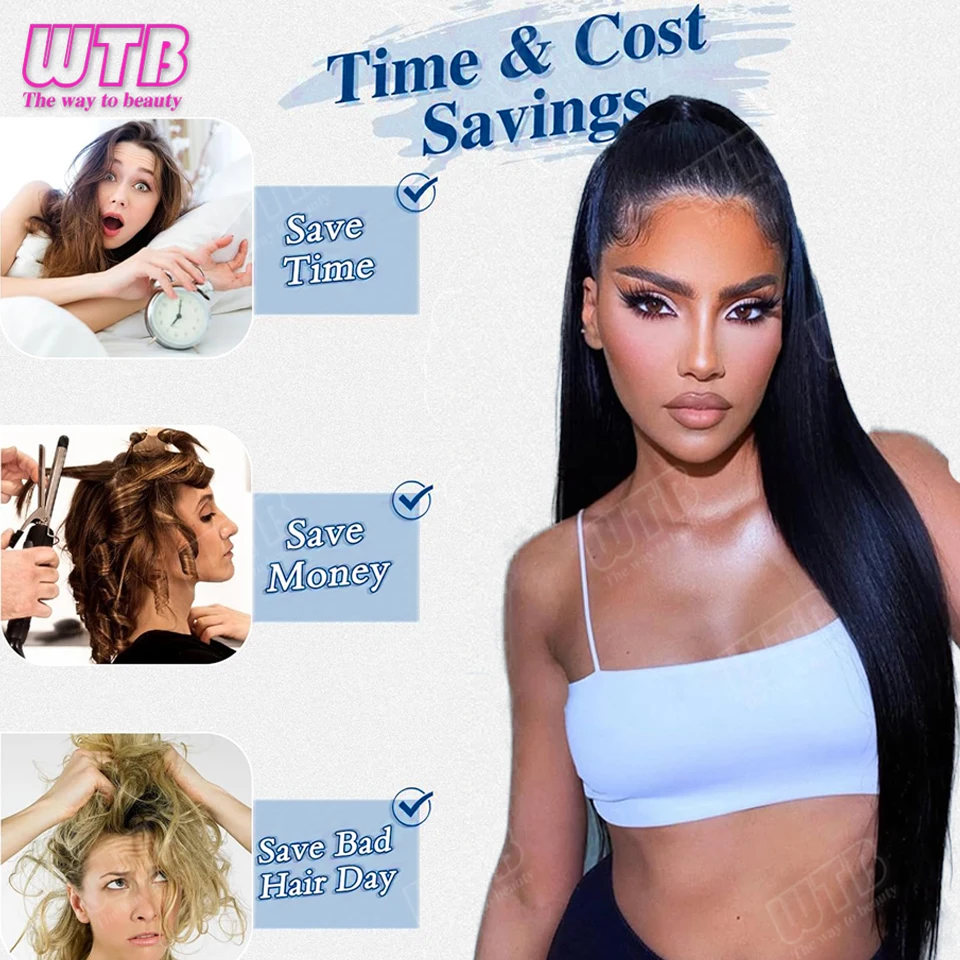 WTB Synthetic Wig Tie-up Style Natural Straight Ponytail Hair Extensions Wig Suitable for Beginner Women to Wear for Everyday