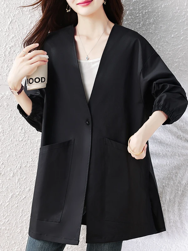 Fall 2026 Women's Casual Loose Fit Coat with Large Pockets Split Design Versatile Sweet Atmosphere Casual Match All Seasons