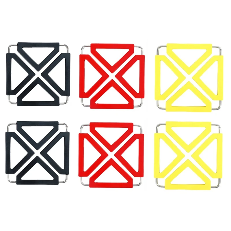 6PCS Kitchen Utility Foldable Silicone Trivets Mat Pad Expandable Collapsible Suqare Trivets Heat-Resistant Pot Bowl Mat Durable