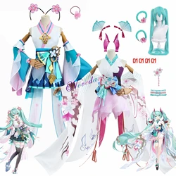 Anime Miku Cosplay Costume Game Onmyoji X MIKU Linkage SSR Full Set Miku Cosplay Dress Wig Shoes Uniform Outfit Props Halloween