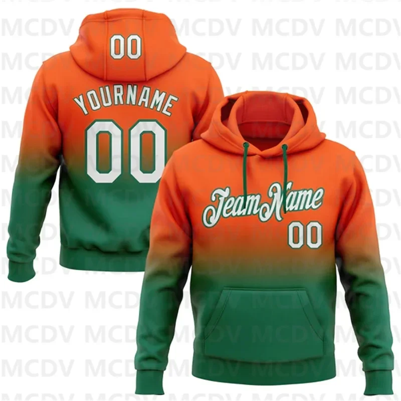 Custom Stitched Orange White-Kelly Green Fade Fashion Sports Pullover Sweatshirt Hoodie