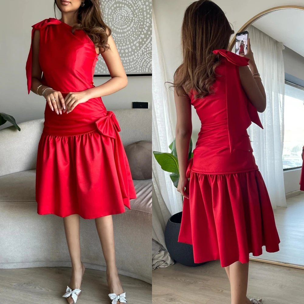 

Customized Jiayigong s Bow Draped Birthday A-line One-shoulder Bespoke Occasion Dresses Knee-Length