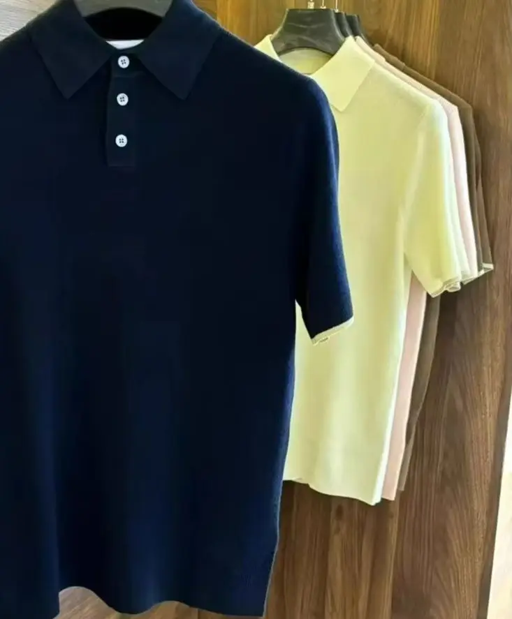 

Italian BC version old money style light luxury 25 spring and autumn linen mixed cotton short-sleeved polo shirt