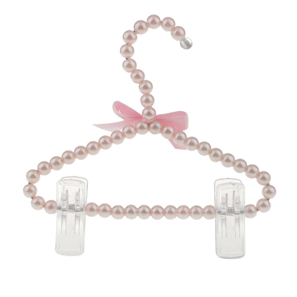 Pearl Beaded Clip Hanger Pink Plastic Clothes Rack Holder Mini Clothespins Laundry Accessory for Wardrobe Storage
